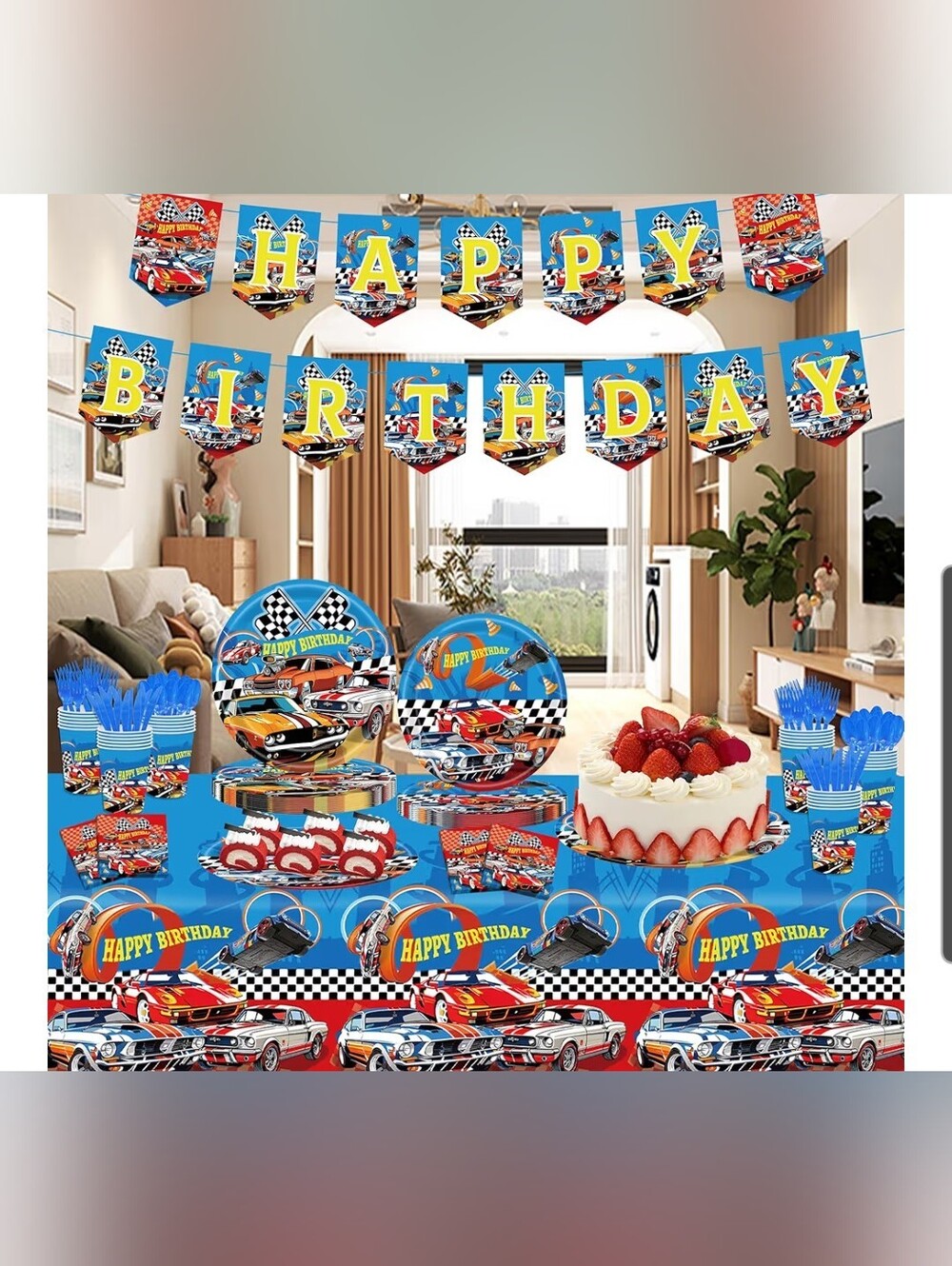 Race Car Birthday Party Tableware Set Serves 24 - Picture 2 of 3